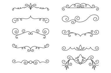 Vektör Dekoratif Doğrusal Sınırlar Ayarlandı. Vintage Frame Design Elements, Filigree, Dekoratif Sınırlar, Sayfa Dekorasyonları, Böcekler.