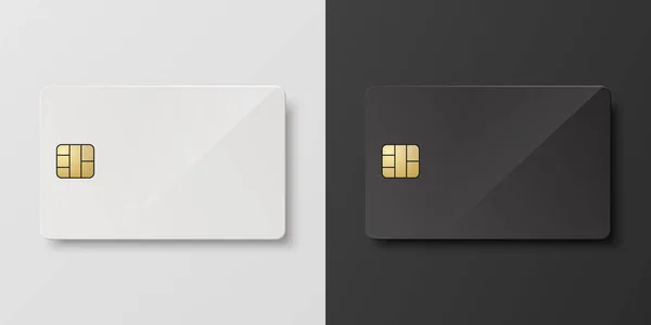 Vector Realistische Witte Zwarte Lege Lege Credit Card Set Plastic — Stockvector