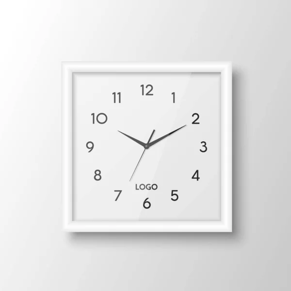 Plantilla Diseño Reloj Oficina Pared Blanca Cuadrada Realista Vectorial Aislada — Archivo Imágenes Vectoriales