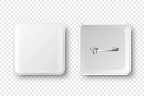 Vector Realistic Square White Metal Plastikowe Puste Przyciski Ikona Odznaka — Wektor stockowy
