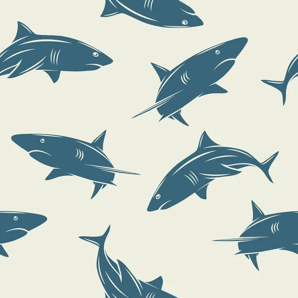 带卡通鲨鱼轮廓的矢量无缝图案 无缝制与切碎鲨鱼 海洋捕食者 海洋动物 纺织品 壁纸及印刷品的鲨鱼字符设计 — 图库矢量图片