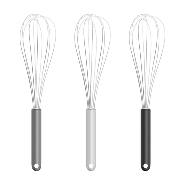 Vector Realistic Metal Wire Steel Whisk Grey White Black Handle — Image vectorielle