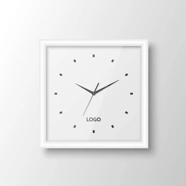 Vector Realistic Square White Wall Office Clock Design Template Isoliert — Stockvektor