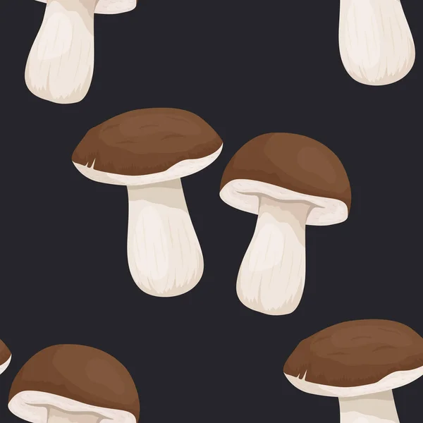 Vector Naadloos Patroon Met Bolete Mushroom Zwart Naadloze Textuur Met — Stockvector