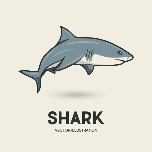 Vector Cartoon Shark Geïsoleerd Handgetekende Witte Haai Met Contour Oceaanroofdier — Stockvector