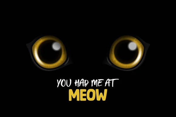 Dostals Mňau Vektor Realistické Žluté Kulaté Zářící Kočky Oči Černé — Stockový vektor
