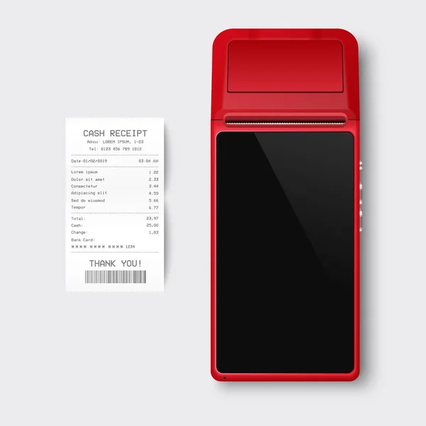 Vector Red Nfc Payment Machine Paper Check Receipt Isolated Wireless — 스톡 벡터