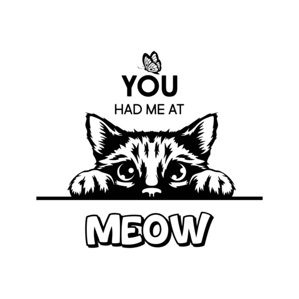 You Had Meow Vector Poster Cat Quote Monochrome Hand Drawn — Vetor de Stock