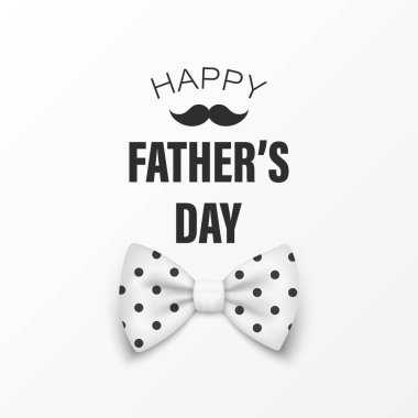 Vekil Babalar Günü Afişi. 3d Gerçekçi İpek Beyaz Polka Papyonlu Metin. Parlak papyon, kravatlı beyefendi. Babalar Günü Tatil Konsepti. Tebrik Kartı, Davetiye, Poster ve Yazdırma İçin Tasarım Şablonu.