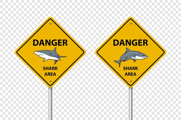 ベクトルイエローシャーク サイン セット分離 サメ攻撃警告 サーフィンと水泳の危険性 サメゾーン エリア — ストックベクタ