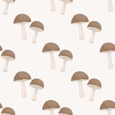 Beyaz Huş Ağacı Mantarlı Kusursuz Desen. Kusursuz doku, El Çizimi Karikatür Birch Mantarları. Tekstil, Duvar Kağıdı, Yazdırma Şablonu. Penny Bun Kusursuz Doku.
