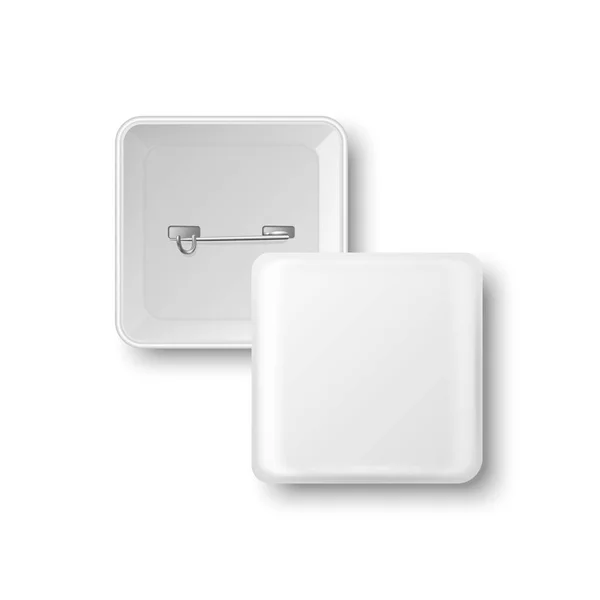 Vektor Realistic Square White Metal Plastic Blank Empty Button Odznak — Stockový vektor