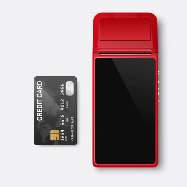 Vector Red Nfc Payment Machine Credit Payment Card Isolated Wireless — Stockvector