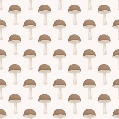 Beyaz Huş Ağacı Mantarlı Kusursuz Desen. Kusursuz doku, El Çizimi Karikatür Birch Mantarları. Tekstil, Duvar Kağıdı, Yazdırma Şablonu. Penny Bun Kusursuz Doku.