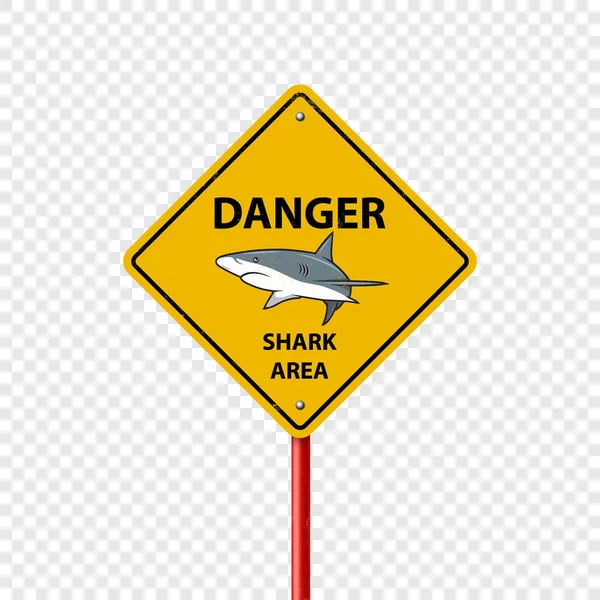 Vector Yellow Shark Sighting Sign Geïsoleerd Shark Attack Waarschuwing Gevaar — Stockvector