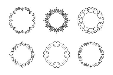 Vektör Dekoratif Doğrusal Çerçeve Ayarları. Vintage Frame Design Elements, Filigree, Dekoratif Sınırlar, Sayfa Dekorasyonları, Beyaz Ayırıcılar.