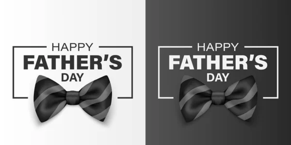 Vector Fathers Day Banner. Text with 3d Realistic Silk Black Striped Bow Tie. Glossy Bowtie, Tie Gentleman. Fathers Day Holiday Concept. Design Template for Greeting Card, Invitation, Poster, Print.