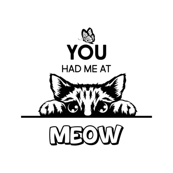 You Had Meow Vector Poster Cat Quote Monochrome Hand Drawn — Vetor de Stock