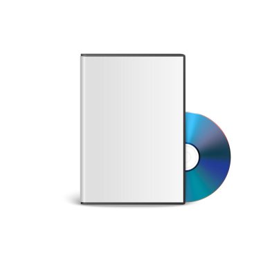 Vector 3d Gerçekçi Mavi CD, Case on White ile DVD. CD Kutusu, Mockup için Paketleme Tasarım Şablonu. Disk Simgesini Sıkıştır, Ön Görünüm.