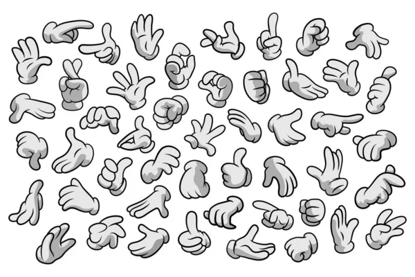 Retro Cartoon Handschoen Handen Gebaren Cartoon Hands Gloves Icon Set — Stockvector