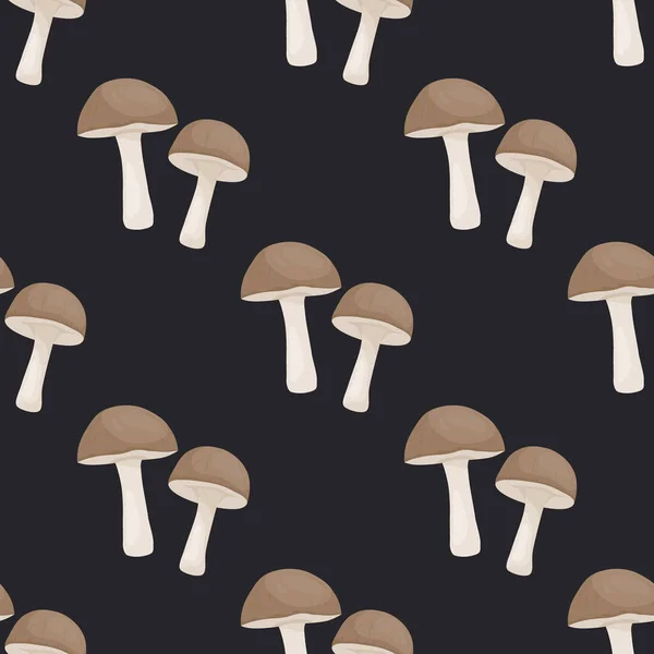 Vector Seamless Pattern Birch Mushroom Black Seamless Texture Hand Drawn — Stock vektor