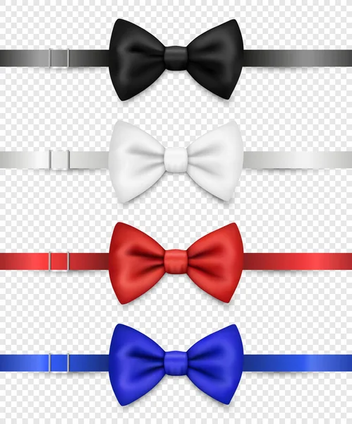Vector Realistic Black White Red Blue Bow Tie Ribbon Clasp — ストックベクタ