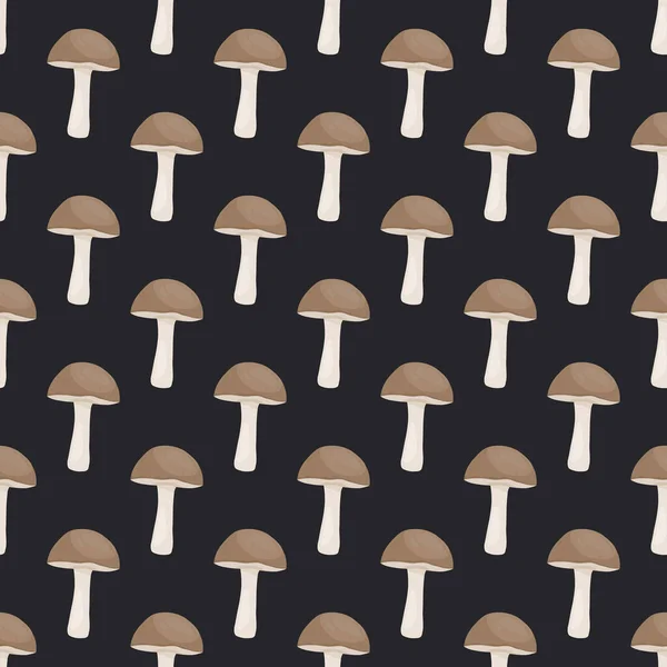 Vector Seamless Pattern Birch Mushroom Black Seamless Texture Hand Drawn — Stock vektor