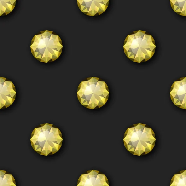 Vector Seamless Pattern Realistic Yellow Gemstone Crystal Rhinestones Black Jewerly — Vector de stock