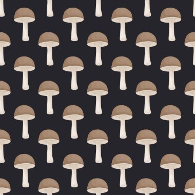 Siyah Huş Ağacı Mantarlı Vektör Kusursuz Desen. Kusursuz doku, El Çizimi Karikatür Birch Mantarları. Tekstil, Duvar Kağıdı, Kusursuz Yazdırma Şablonu.