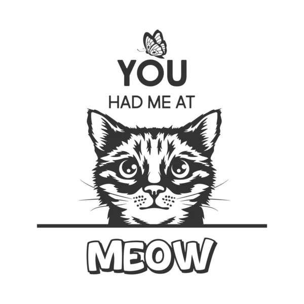 You Had Meow Vector Poster Cat Quote Monochrome Hand Drawn — Vetor de Stock