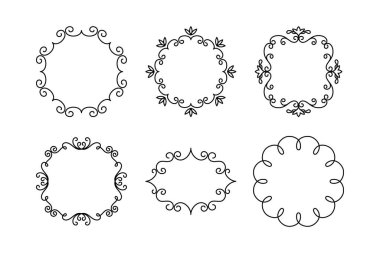 Vektör Dekoratif Doğrusal Çerçeve Ayarları. Vintage Frame Design Elements, Filigree, Dekoratif Sınırlar, Sayfa Dekorasyonları, Beyaz Ayırıcılar.