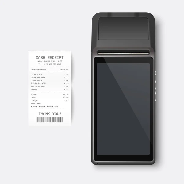 Vector Black Nfc Payment Machine Paper Check Receipt Isolated Wireless — Wektor stockowy