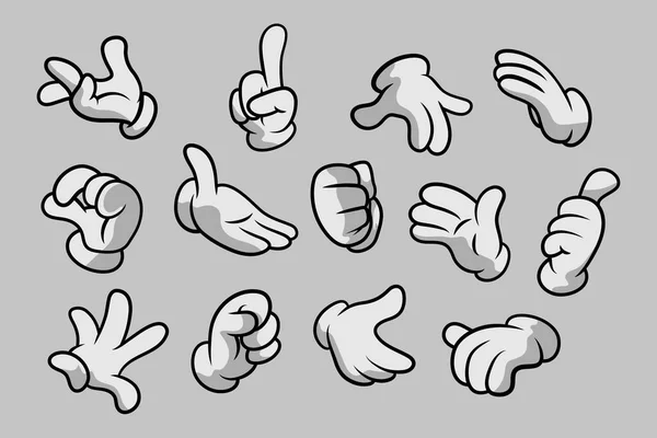Retro Cartoon Rukavice Gesta Cartoon Hands Gloves Icon Set Izolované — Stockový vektor