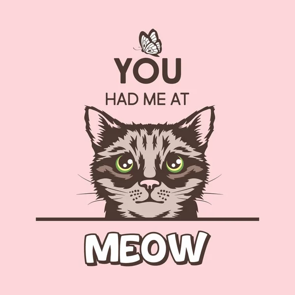 You Had Meow Vector Poster Cat Quote Hand Drawn Black — Vetor de Stock