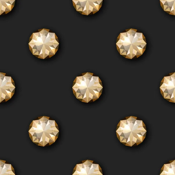 Vector Seamless Pattern Realistic Gemstone Crystal Rhinestones Black Jewerly Concept — Stock Vector