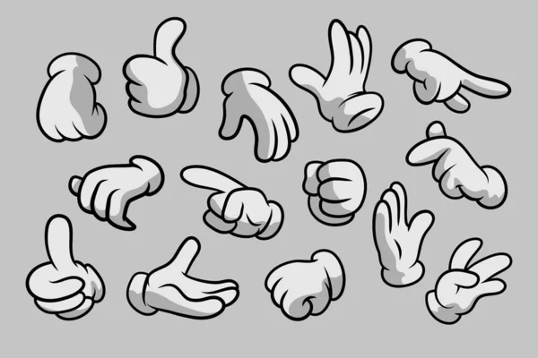 Retro Cartoon Gloved Hands Gestures Cartoon Hands Gloves Icon Set — Stock Vector