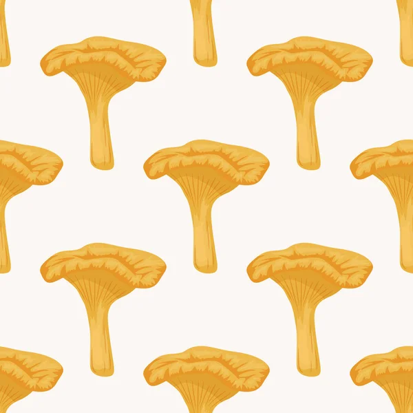 Vector Seamless Pattern Chanterelle Mushroom White Seamless Texture Hand Drawn — Stock Vector
