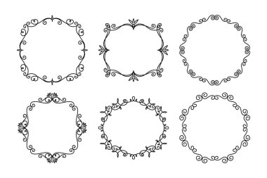 Vektör Dekoratif Doğrusal Çerçeve Ayarları. Vintage Frame Design Elements, Filigree, Dekoratif Sınırlar, Sayfa Dekorasyonları, Beyaz Ayırıcılar.