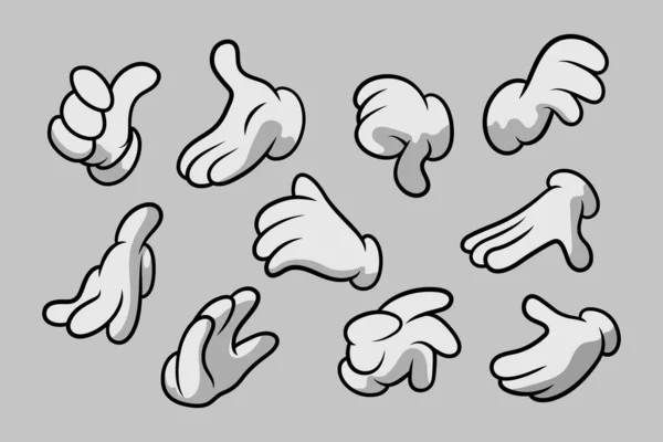 Retro Cartoon Rukavice Gesta Cartoon Hands Gloves Icon Set Izolované — Stockový vektor