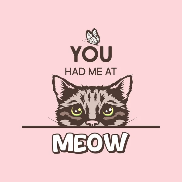 You Had Meow Vector Poster Cat Quote Hand Drawn Black — Vetor de Stock
