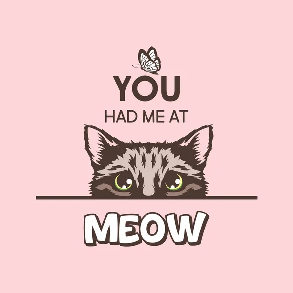 You Had Meow Vector Poster Cat Quote Hand Drawn Black — Vetor de Stock