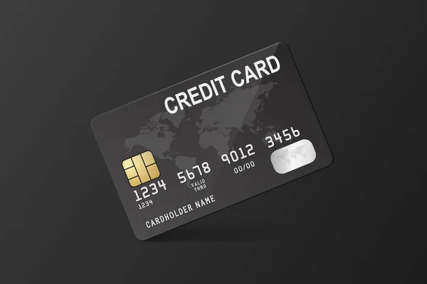 Vector Realistic Black Credit Card Black Backgrouns Design Template Plastic — Vetor de Stock