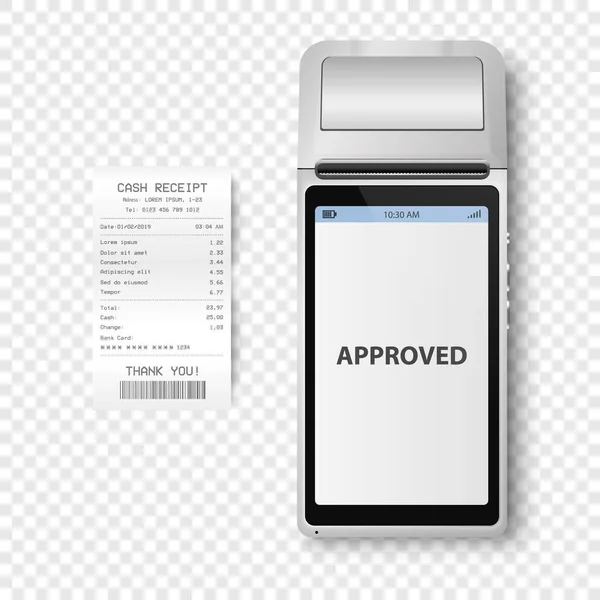 Vector Black Nfc Payment Machine Approved Status Paper Check Receipt — Vector de stock