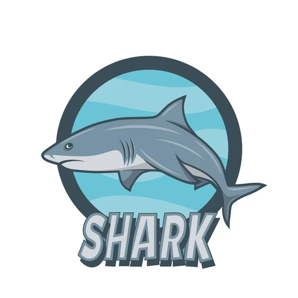 Vector Cartoon Shark Sign Hand Drawn Colored White Shark Logo — Vettoriale Stock