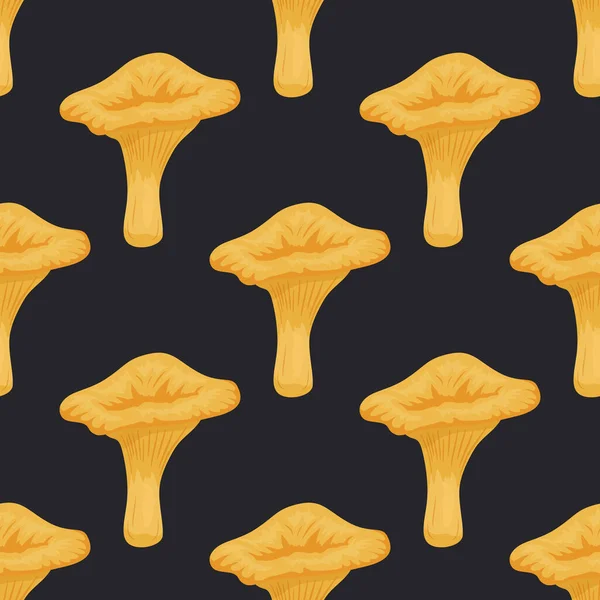 Vector Seamless Pattern Chanterelle Mushroom Black Текстура Шолома Ручний Малюнок — стоковий вектор