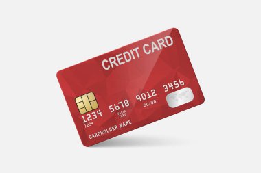 Vector 3d Realistic Red Credit Card on White Background. Design Template of Plastic Credit or Debit Card. Credit Card Payment Concept. Front View.