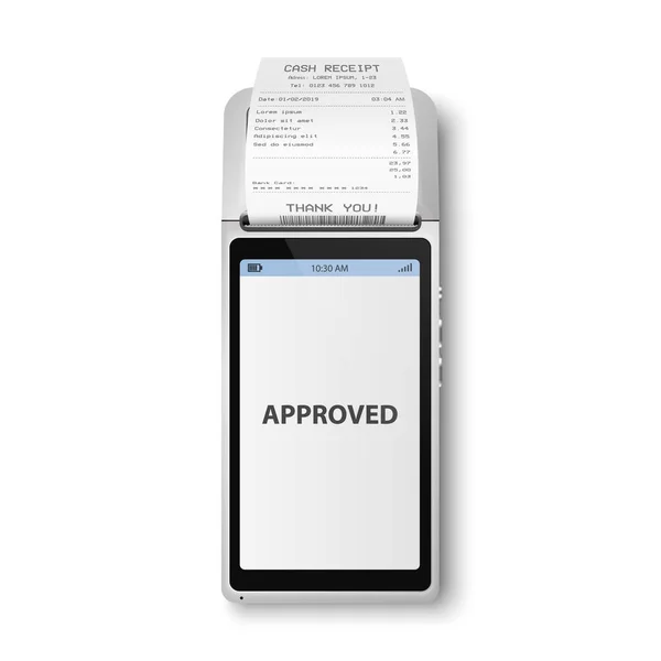 Vector Black Nfc Payment Machine Approved Status Paper Check Receipt — Stockvektor