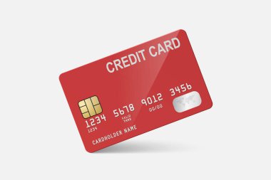 Vector 3d Realistic Red Credit Card on White Background. Design Template of Plastic Credit or Debit Card. Credit Card Payment Concept. Front View.