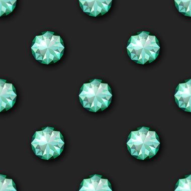 Vector Seamless Pattern with 3d Realistic Gemstone, Crystal, Rhinestones on Black. Jewerly Concept. Design Template. Gems, Crystals, Rhinestones or Gemstones, Top View.