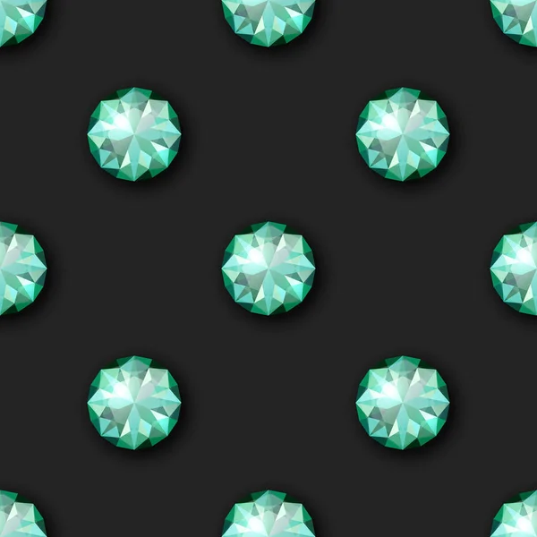 Vector Seamless Pattern Realistic Gemstone Crystal Rhinestones Black Jewerly Concept — Image vectorielle